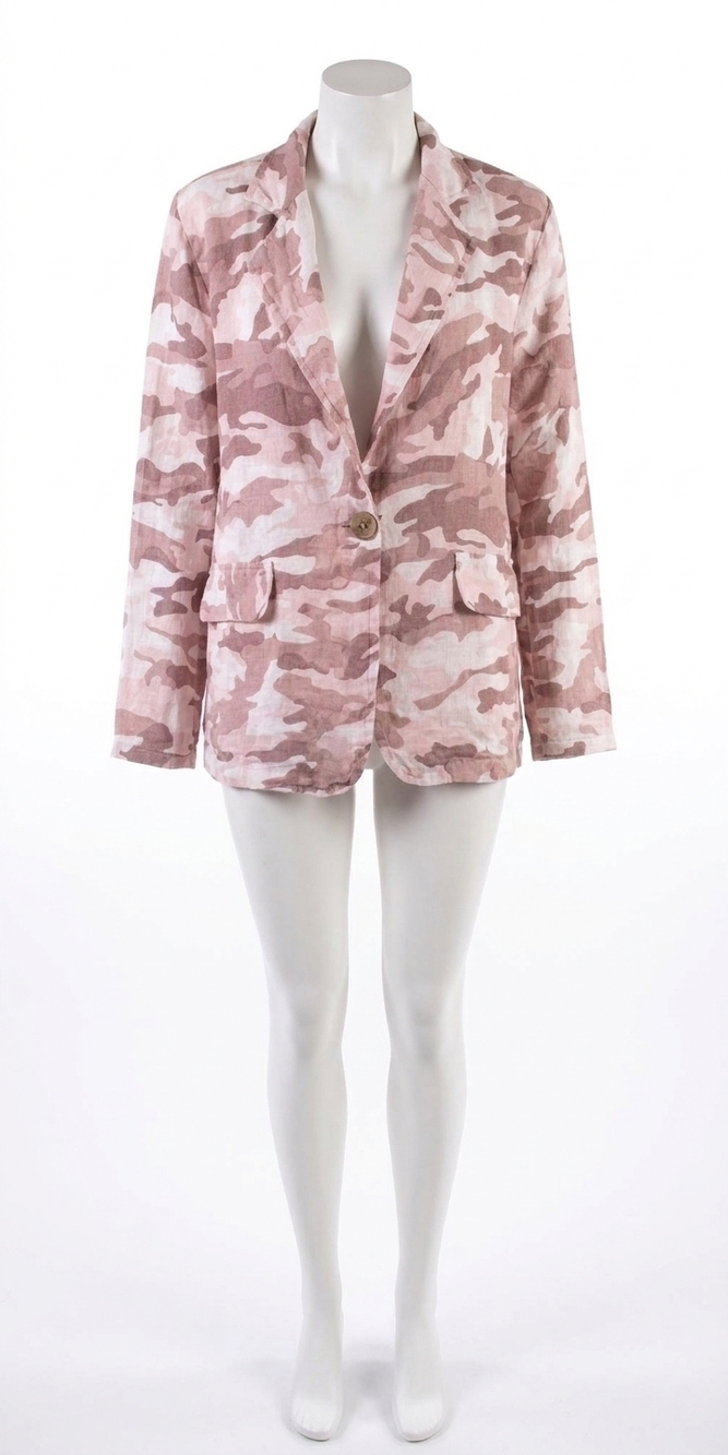 NEW GIGI MODA sabrina camo linen blazer in pink